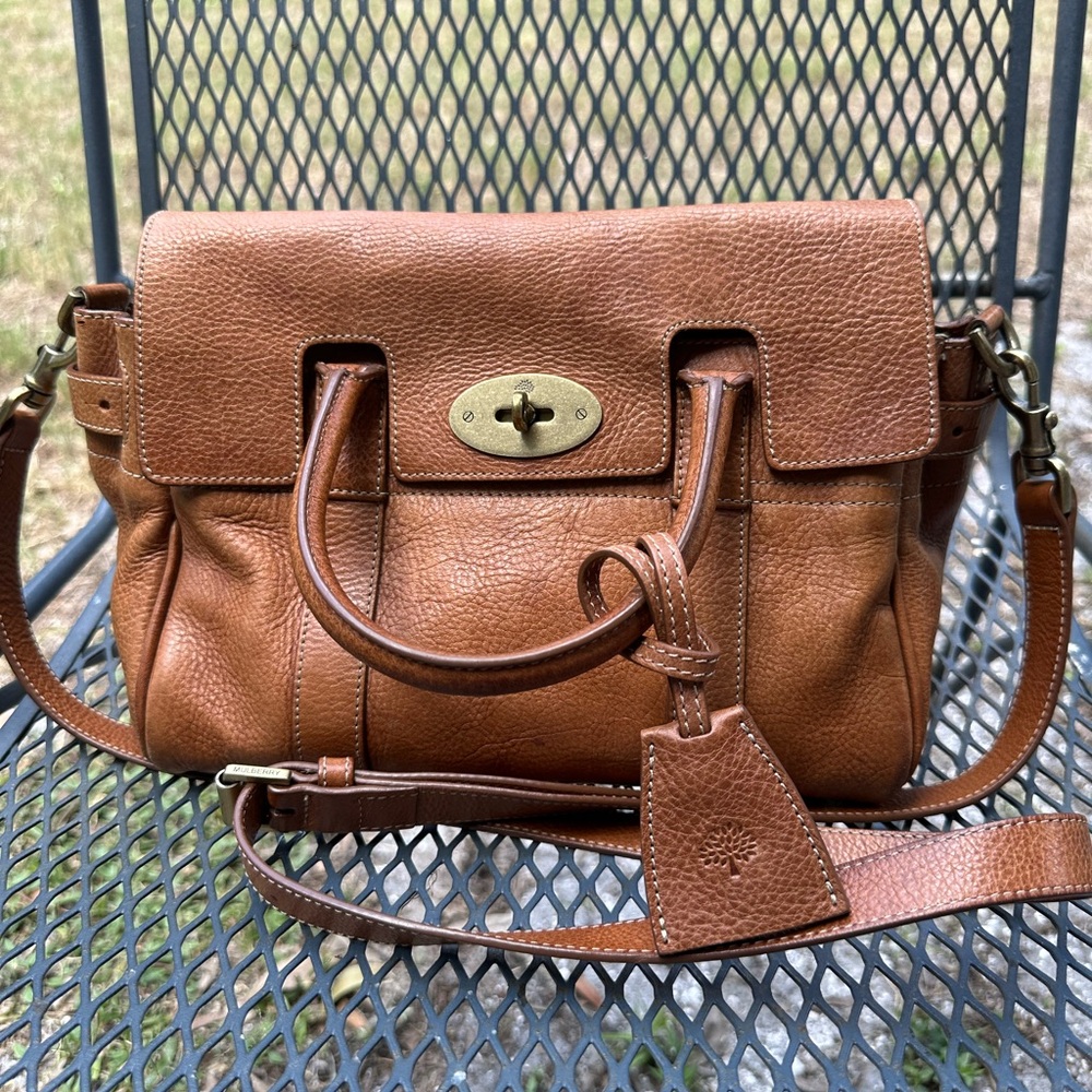 Mulberry Brown Crossbody Bag with Signature Lock and Adjustable Strap